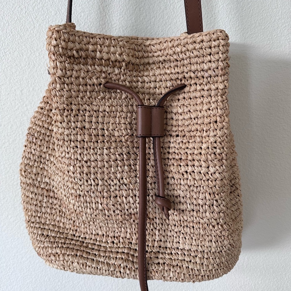Faherty Raffia Drawstring Bucket Bag